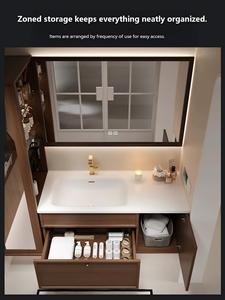 Mueble de Baño Moderno de Estilo Song de Mediados de Siglo con Lavabo de Cerámica, Montado en la Pared, de Madera de Caucho, con Almacenamiento para Uso en Hoteles y Villas - Product Image 5