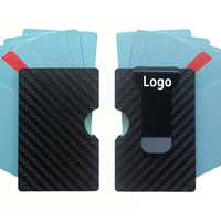 Dompet Logam Anti RFID dengan Logo Laser, Tipis, Serat Karbon, Tempat Kartu, Dompet Minimalis Saku Depan dengan Penjepit Uang untuk Pria, Hadiah