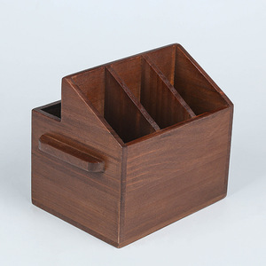 Solid Wood Cutlery Storage Rack Rectangular <b>Open</b> Top With Compartments Standing Type Kitchen Tableware Organizer - Product Image 5