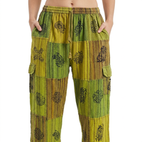 Pantalon cargo unisexe en coton style bohème patchwork, imprimés tribaux, taille élastique, pour festival, yoga, streetwear, été