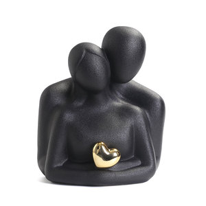 Mini sculpture de couple en céramique Art Déco moderne, amoureux s'embrassant, noir et blanc, pour décoration de meuble TV, maison, chambre, fête, logo personnalisé - Product Image 5