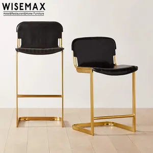 WISEMAX FURNITURE Modern Luxury Bar Furniture High Chair Curved Metal Backrest and Fabric Bar Stool for Hotel Home Furniture