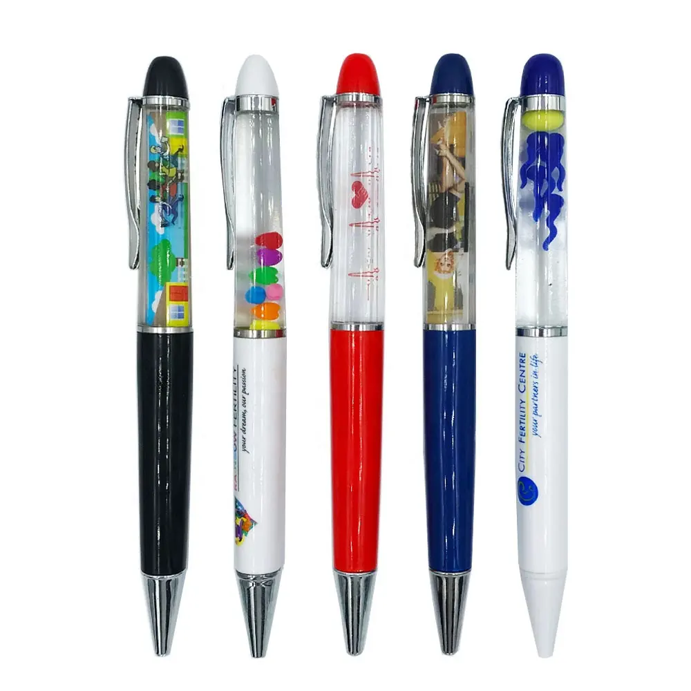 Promotionele 3D Floater Gevuld Drijvende Bal Pen Vloeibare Inkt Pen Met Aangepaste Logo