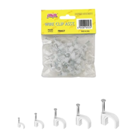 Lot de 50 attaches-câbles avec clous, assortiment de clips en plastique blancs ronds, tailles variées, clous à anse, quincaillerie