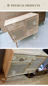 <span class=keywords><strong>Buffet</strong></span> moderne en bois massif et rotin de Russie, armoire de rangement avec tiroirs et portes, console d'accent du milieu du siècle pour le salon - Product Image 6