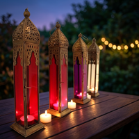 Lanternes marocaines portables en fer et verre, faites à la main, en métaux délicats, colorées, géométriques, pour la table, décoration de Noël, DL-004