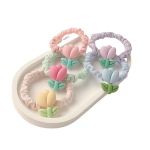 Dolce tulipano fiore scrunchie semplice ragazza capelli piccolo cerchio carino coda di cavallo corda riduzione età copricapo - Product Image 5