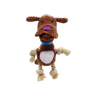 <strong>Brown</strong> Plush Pug <strong>Dog</strong> Toy with Squeaker and Rope Legs for Interactive Play and Teeth Cleaning - Product Image 2