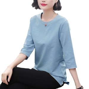 Korean Style Women's <b>Three</b> Quarter Sleeve T-Shirt Crew Neck Loose Fit Solid Color Daily Wear Polyester Fiber 038 - Product Image 5