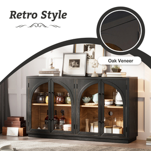 4-Door Large Solid Wood Eco-Friendly Antique <b>Storage</b> <b>Sideboard</b> Buffet Cabinet with Glass Doors Adjustable Shelves for Kitchen - Product Image 4