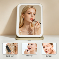 Miroir de maquillage portable pliable avec lumières LED, miroir cosmétique de voyage à intensité réglable, miroir de table rechargeable pour dortoir et bureau