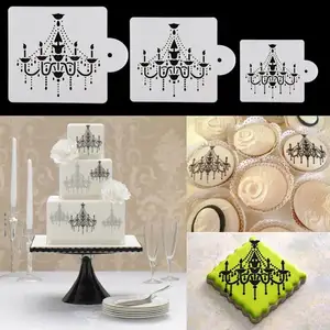 3pcs Wall Decorating Stencil Bakeware Pastry Chandelier cake Stencil Cake Side Stencil Fondant cake decorating Mold Tool