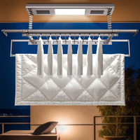 Séchoir à linge électronique pliable à levage automatique, télescopique, avec éclairage LED intégré, chauffage et quatre ventilateurs, gain de place pour balcon