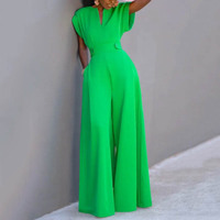 Combinaisons à manches courtes de couleur unie avec taille haute, coupe ample, style décontracté, design à jambes larges