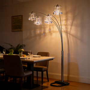 Lampe sur pied moderne et créative 4893SN à 4 arcs, design contemporain, métal, abat-jour en cristal transparent, LED 6000K lumière du jour, 95 CRI, E27 - Product Image 1