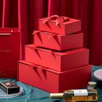 Boîte cadeau rigide rouge à double porte avec grand nœud, design créatif, finition mate, matériau recyclable