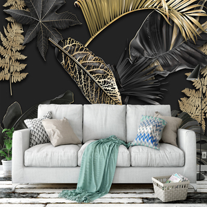 Papel Tapiz de Lujo con Hojas Tropicales de Seda Negra y Dorada, Mural 3D Moderno, Impermeable, Fácil de Instalar, Decoración para Dormitorio, Baño y Hotel - Product Image 1