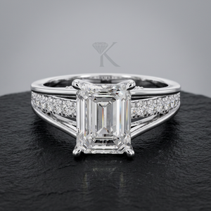 Emerald Cut E VVS2 IGI Certified Lab Grown Filled Diamond Luxury Unisex Engagement <b>Ring</b> 14k Solid Gold Triple Split Shank 8.51mm - Product Image 5