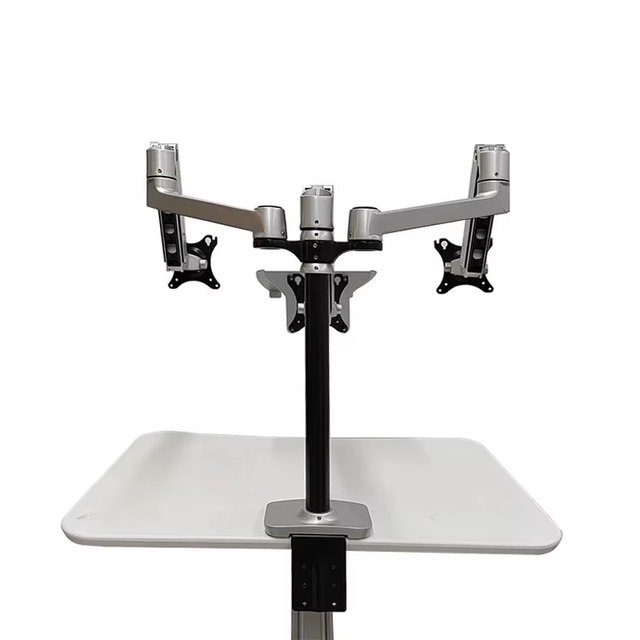 Aluminum Silver Height Adjustable Portable Dual Double Arms Monitor Mount Stand Mobile Laptop Monitor Mount