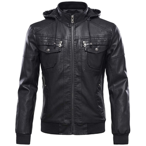 Chaqueta de Cuero PU con Cierre, Ajustada, de Color Sólido para Hombre, Invierno, Nueva Moda, Cuello Alto, Cierre Frontal Completo - Product Image 1