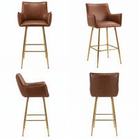 Tabouret de bar moderne rembourré en cuir PU marron avec accoudoirs et dossier pour cuisine