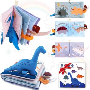 Libros 3D Touch and Feel para bebés de 0-12 meses personalizados con muñeco Dino, regalo de Navidad para recién nacidos, libros de tela para bebés, Juguetes - Product Image 1