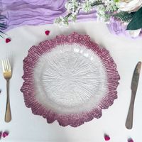 Assiettes de présentation en plastique transparentes et durables en forme de fleur de 13 pouces pour décorations de mariage et de fête - Style moderne
