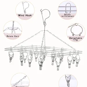 Cabide de meias, roupas meias de secagem da roupa íntima de aço inoxidável com clips