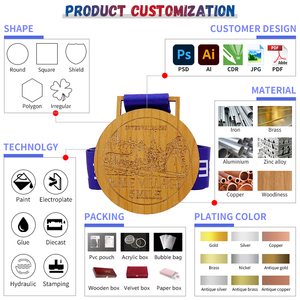 Medalla y trofeo de madera con diseño 3D personalizado, Logo grabado láser, insignia deportiva en blanco con cinta, recuerdo barato - Product Image 5