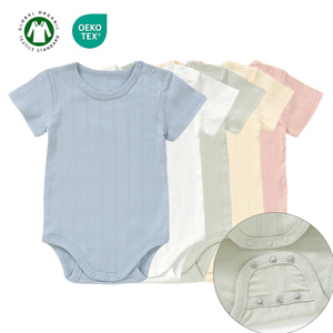 Romper Bayi Rajut Pointelle Musim Panas, Bernapas, Kancing Selangkangan yang Dapat Disesuaikan, Baju Bayi Tanpa Lengan Pendek untuk Bayi Baru Lahir - Product Image 1