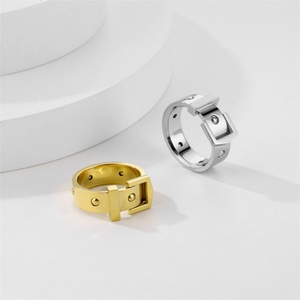 Classic Belt Design 316L Stainless Steel Chunky <b>Ring</b> Gold Plated Band Finger <b>Rings</b> - Product Image 3
