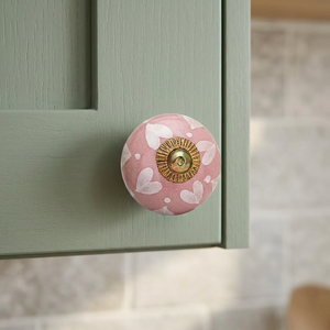 High Quality Pink Ceramic <strong>Door</strong> <strong>Knob</strong> with White Heart Pattern and <strong>Gold</strong> Center for Cabinet <strong>Doors</strong> Home Office Use From India - Product Image 4