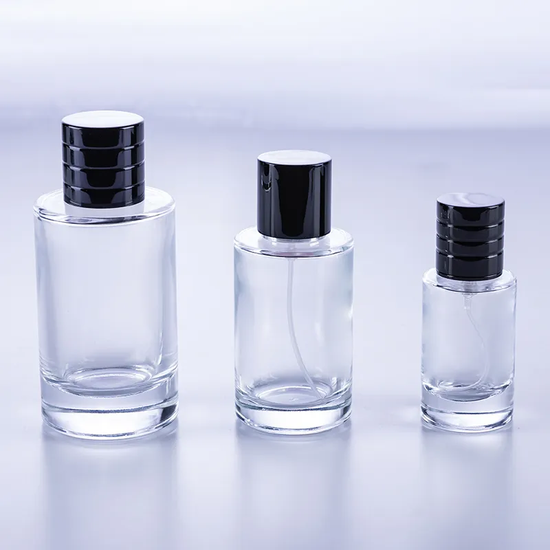 Contenitore per bottiglie di profumo fantasia in vetro vuoto rotondo trasparente di alta qualità da 30ml