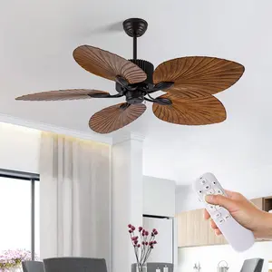 Hộ gia đình 52 inch Lá Cọ ABS 5 Blades DC động cơ hiện đại trang trí nội thất câm BLDC điều khiển từ xa quạt trần