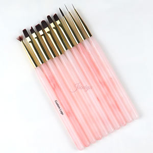 Juego de Pinceles de <span class=keywords><strong>Uñas</strong></span> con Mango de Mármol Rosa <span class=keywords><strong>2023</strong></span>, Precio de Fábrica, Pincel Francés con Pelo de Nailon, Virola Dorada, Pincel para Delineado de Poliuretano - Product Image 4