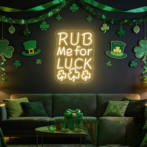 Letrero LED de Neón Acrílico con Diseño Personalizado, Decoración para el Día de San Patricio, Letrero LED de Neón con Trébol y la Frase 'Frotame para tener suerte' para Vendedores de Etsy - Product Image 1
