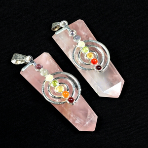 Pendentif Chakra en Cristal de Quartz Rose Rozrin, Plaqué Argent, Géométrique, Serti de Pierres, Style Bohème Unisexe, Aigles Hindous - Product Image 1
