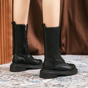 Nouveau élégant fond plat dames moto bottes <span class=keywords><strong>femme</strong></span> Style britannique bout rond à lacets côté fermeture éclair chevalier bottes pour femmes - Product Image 6