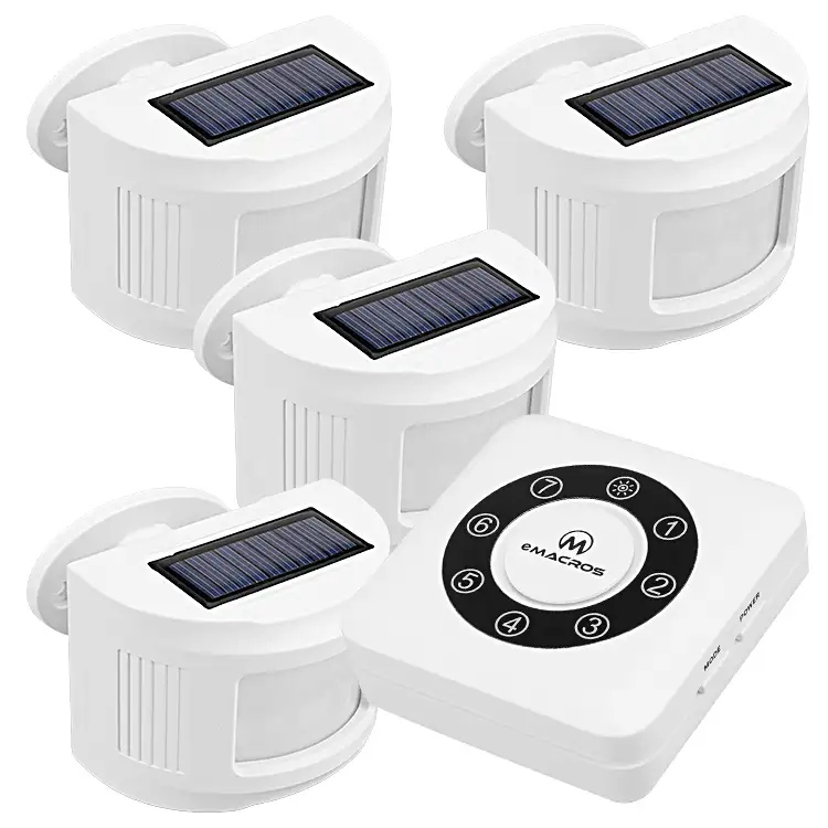 Wireless Home Inbreker Alarmsysteem 1/2 Mijl 7-Zone Solar Draadloze Oprit Alarm Kit Wit 1 Ontvanger & 4 Sensoren