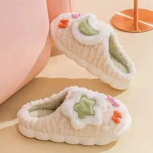 Custom Home Winter Katoenen Slippers Voor Vrouwen Dikke Zool Pluizig Huishouden Warme Vrouwen Slipper