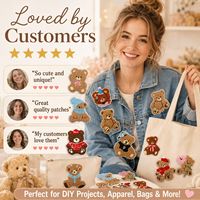 Patchs brodés thermocollants et à coudre en peluche, motifs ours en peluche, ruban brodé, fleur, pomme, éclair, pull, bavoir, étoile