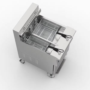 Friteuse électrique verticale en acier inoxydable à double cuve avec armoire de rangement, acier inoxydable 304, 380V, pour les restaurants de restauration rapide - Product Image 1