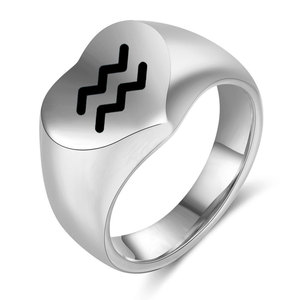 Heart Shape Constellation <b>Ring</b> 16MM Stainless Steel Women's Jewelry Gift <b>Plain</b> Engraved Design - Product Image 3