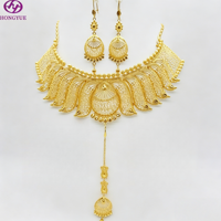 Ensemble de bijoux en filigrane plaqué or 24 carats - Collier choker, boucles d'oreilles et tikka indiens pour mariage