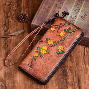 Andong Long <b>Purse</b> for Women Korean Vegetable Tanned Genuine Cow <b>Leather</b> Ladies Wallet Vintage Embossed Clutch Phone Pocket - Product Image 2