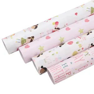 OEM Cute Cartoon print pink color wrapping Paper holiday girls Princess Birthday gift Wrapping Paper