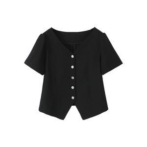 Cárdigan Corto con Cuello en V para Mujer, Modelo N8728 de Runqi, Color Negro, Asimétrico, de Poliéster, Talla Grande, Corte Ajustado - Product Image 5
