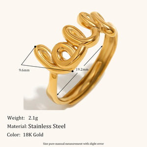 Anillos de Amor de Acero Inoxidable Chapados en Oro de 18K, Anillo Ajustable con Letras de Amor a la Moda - Product Image 3