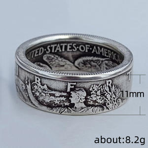 H166 Men's Brass Wedding Band Antique Gold Plated Half Dollar <b>Coin</b> <b>Ring</b> For Wedding - Product Image 4