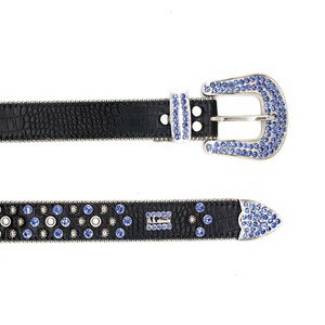 Cinturón de Diamantes de Imitación para Mujer, Hebilla de Aleación, Estilo Hip Hop, Moderno, Negro con Piedras Azules, Diseño de Cono, Otro Material - Product Image 4